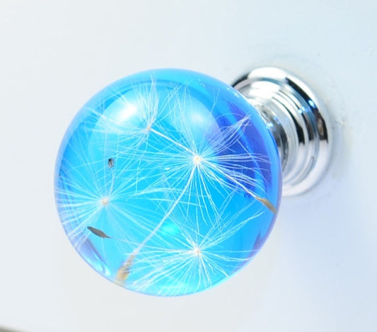 Sky Blue Real Dandelion Seeds Drawer Dresser Furniture Sky blue Knobs Handmade Gift Knobs