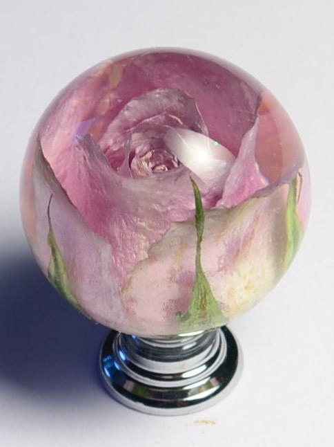 Real Lilac Rose Drawer Knob Handcrafted Cabinet Door Knob Living Room Cupboard knob Furniture door knob. Unique door pulls