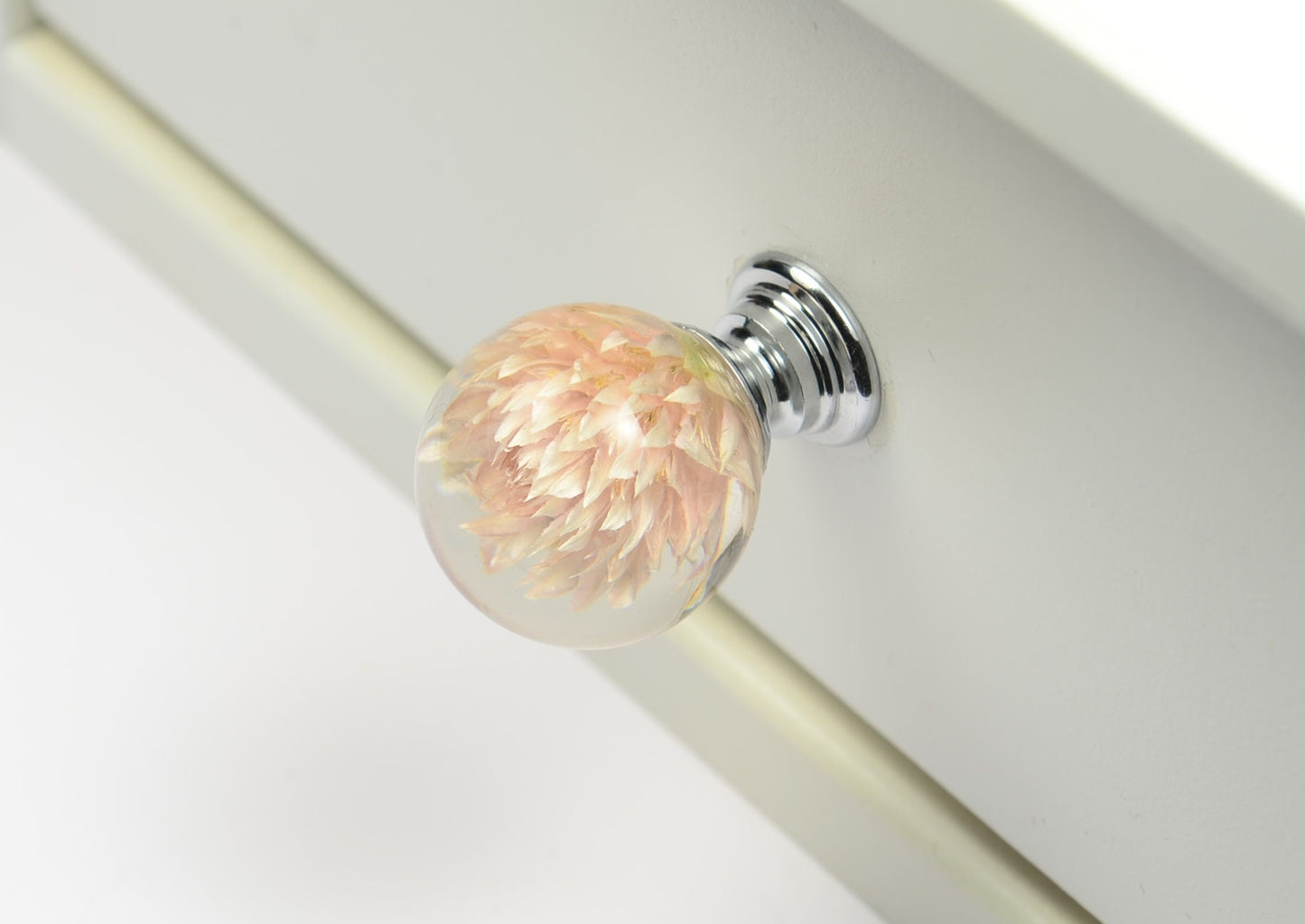 Salmon Real flower Resin Furniture Knobs , Personalized gifts for Her , Kitchen Knobs