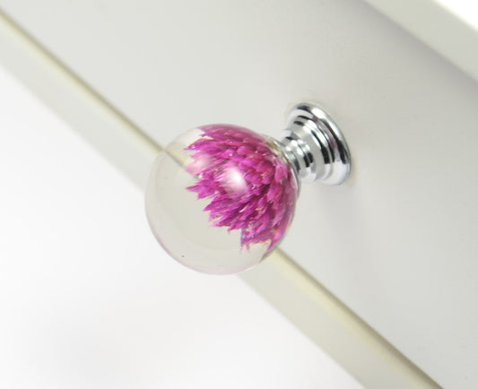 Dark pink  Real flower Resin Furniture Knobs