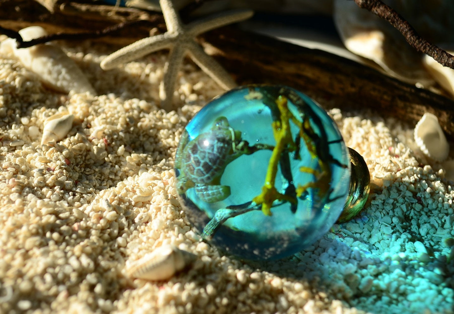 Drawer  knobs 40mm sphere size sea life knob with turtle , Nautical knob , Special gifts for him,