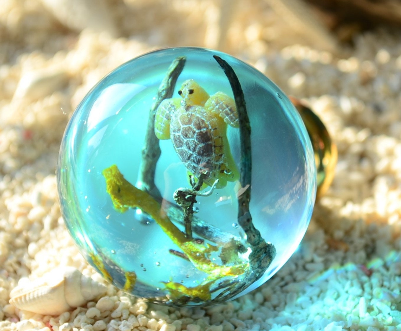 Drawer  knobs 40mm sphere size sea life knob with turtle , Nautical knob , Special gifts for him,