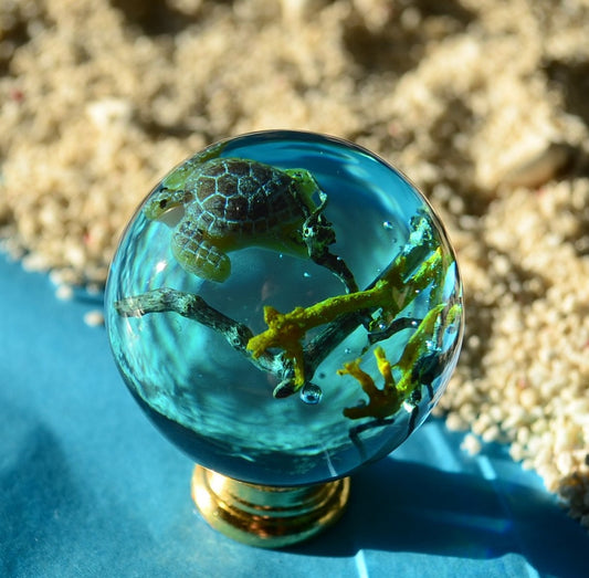 Drawer  knobs 40mm sphere size sea life knob with turtle , Nautical knob , Special gifts for him,