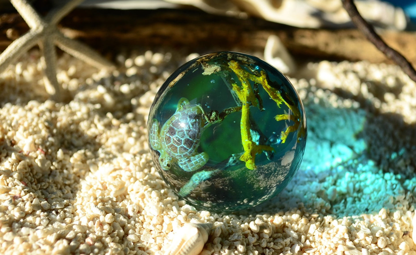 Drawer  knobs 40mm sphere size sea life knob with turtle , Nautical knob , Special gifts for him,