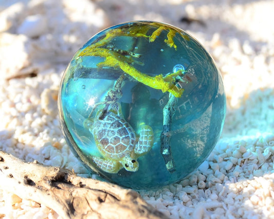Drawer  knobs 40mm sphere size sea life knob with turtle , Nautical knob , Special gifts for him,