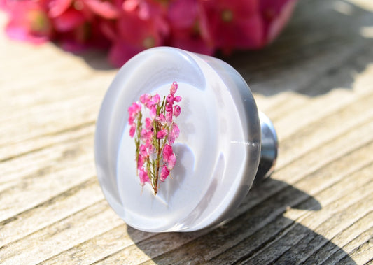 Natural Pink Heather Big Cabinet Knobs, Drawer Pulls, Resin art,  Home Decor, Personalized gift, Autumn