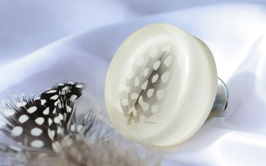 Very delicate feather black and white cabinet knob, Special gift for her,