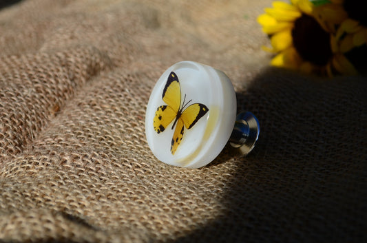 Home Decor, Drawer Knobs Butterfly , Yellow knobs and pulls,